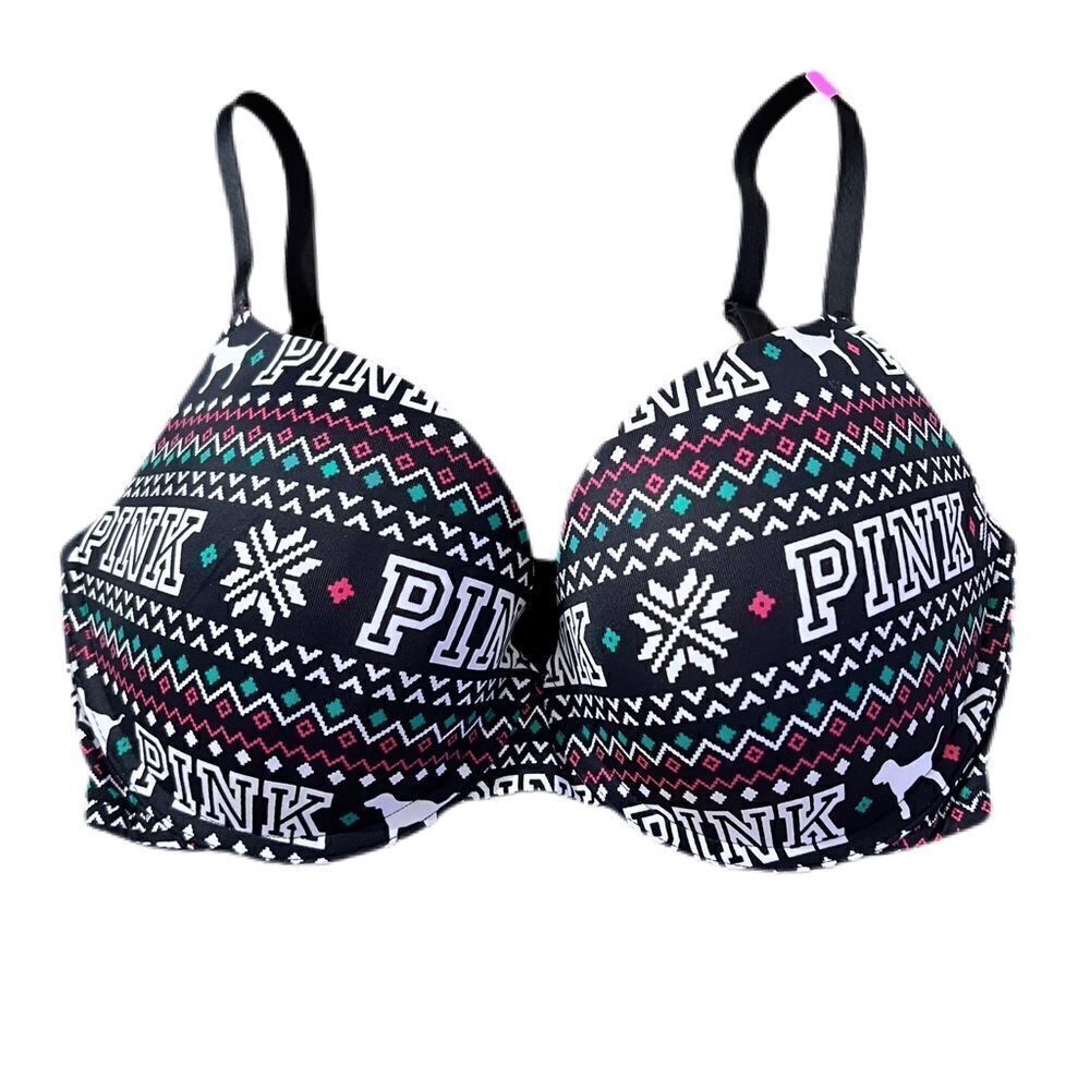 Victoria’s Secret Pink Wear Everywhere Push Up Padded Logo Bra black 32DD